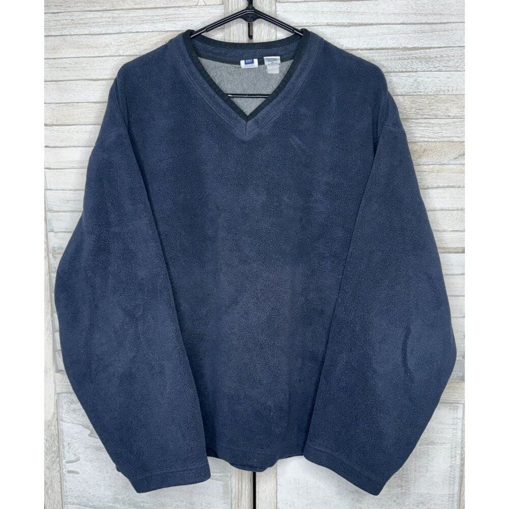 GAP Men's V-neck Pullover Fleece Sweatshirt Blue & Gray Size XXL